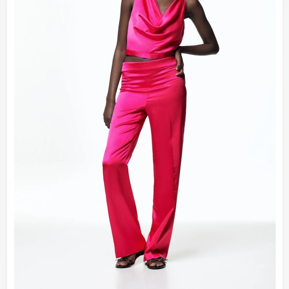 ZARA Wide Leg Satin Flowing Pants Size XS